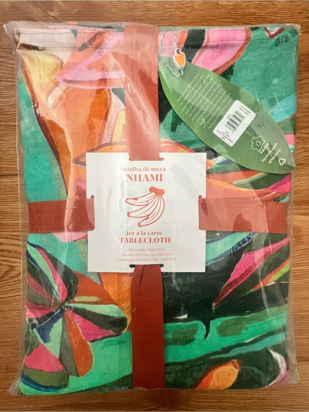 Farm Rio vibrant 100% pure linen "Joy A La Carte" tablecloth